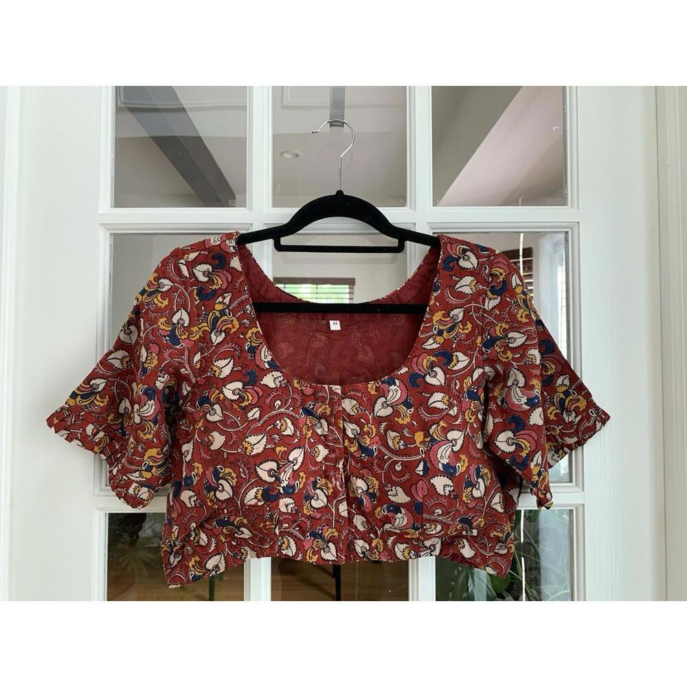 Maroon Red Kalamkari Printed Partywear Readymade Choli Blouse For Saree Lehenga
